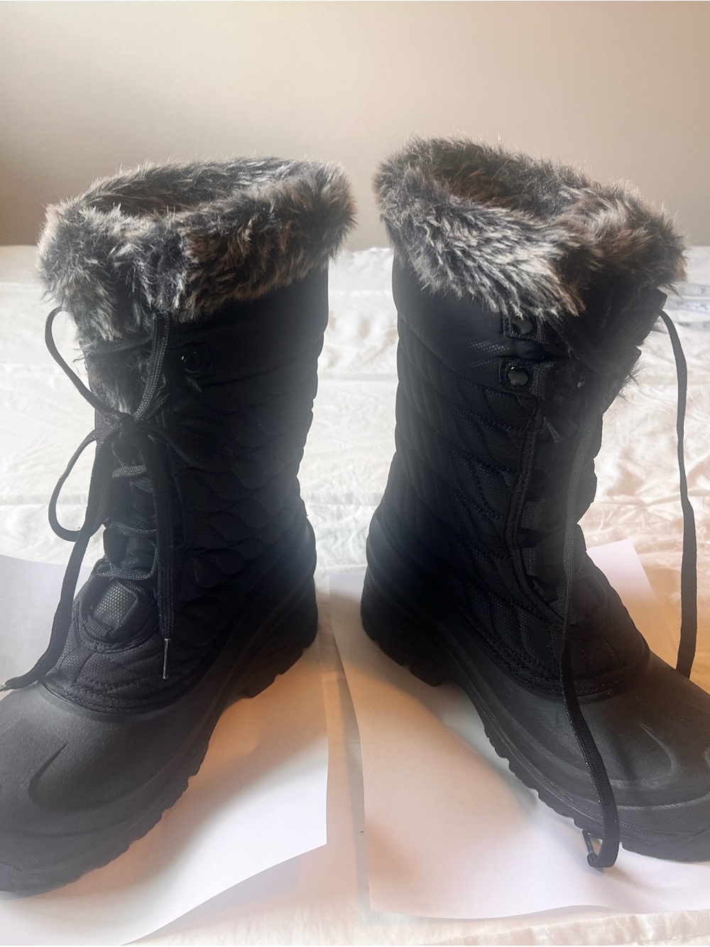Women’s Black Faux-Fur Lined Winter Lace-Up Boots